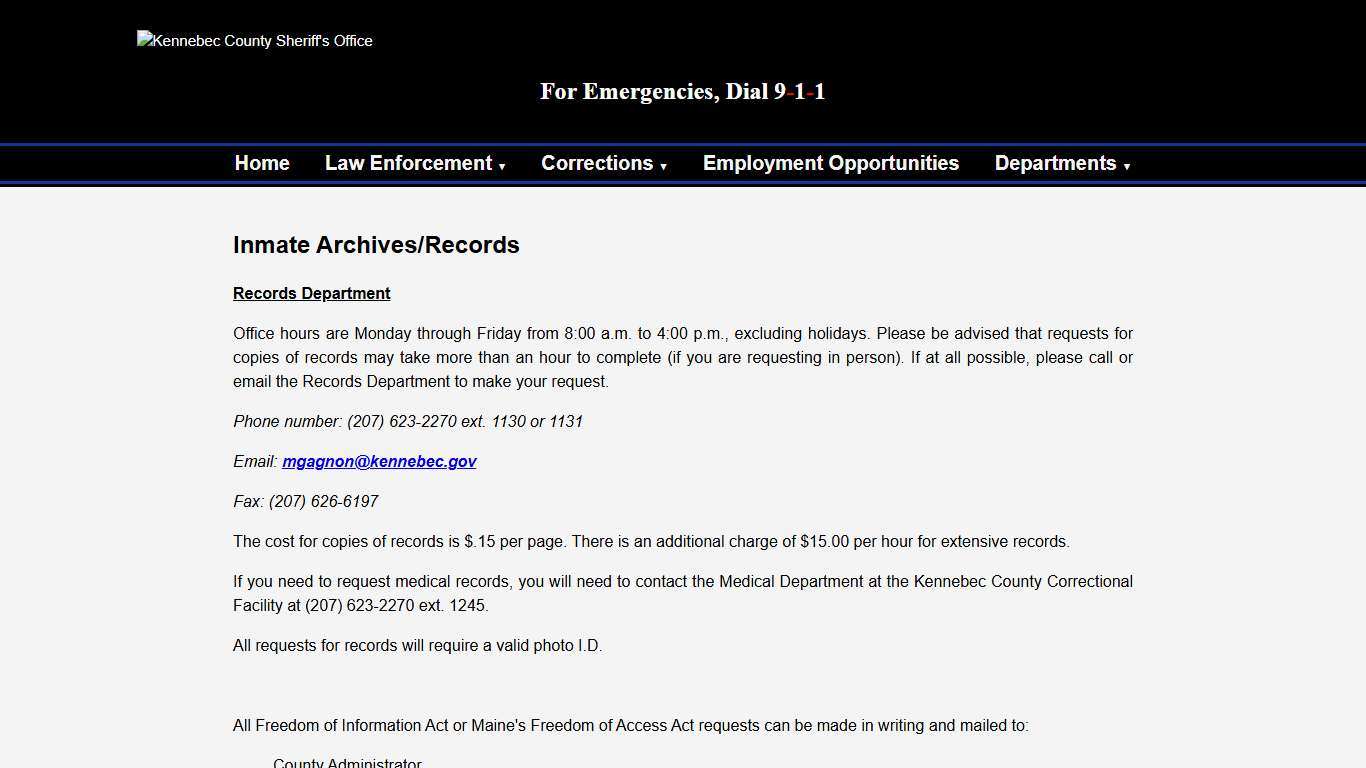 Inmate Records - Kennebec County Sheriff's Office